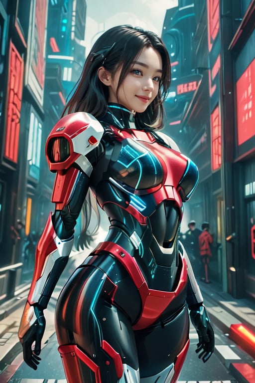 Masterpiece, High quality, 64K, Unity 64K Wallpaper, HDR, Best Quality, RAW, Super Fine Photography, Super High Resolution, Super Detailed, 
Beautiful and Aesthetic, Stunningly beautiful, Perfect proportions, 
1girl, Solo, White skin, Detailed skin, Realistic skin details, (Mecha:1.5)
Futuristic Mecha, Arms Mecha, Dynamic pose, Battle stance, Swaying hair, by FuturEvoLab, 
Dark City Night, Cyberpunk City, Cyberpunk architecture, Future architecture, Fine architecture, Accurate architectural structure, Detailed complex busy background, Gorgeous, Cherry blossoms,
Sharp focus, Perfect facial features, Pure and pretty, Perfect eyes, Lively eyes, Elegant face, Delicate face, Exquisite face, Pink Mecha, ,Red mecha,Cyberpunk,Colorful Binary Code Energy