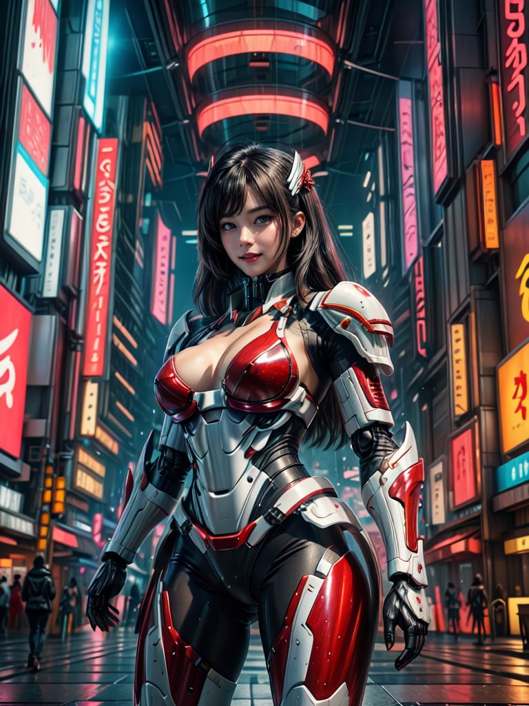 Masterpiece, High quality, 64K, Unity 64K Wallpaper, HDR, Best Quality, RAW, Super Fine Photography, Super High Resolution, Super Detailed, Beautiful and Aesthetic, Stunningly beautiful, Perfect proportions, 
1girl, Solo, White skin, Detailed skin, Realistic skin details, (Bikini Mecha:1.2), (Red mecha:1.3), 
Futuristic Mecha, Arms Mecha, Dynamic pose, Battle stance, Swaying hair, by FuturEvoLab, 
Dark City Night, Cyberpunk City, Cyberpunk architecture, Future architecture, Fine architecture, Accurate architectural structure, Detailed complex busy background, Gorgeous, Cherry blossoms,
Sharp focus, Perfect facial features, Pure and pretty, Perfect eyes, Lively eyes, Elegant face, Delicate face, Exquisite face, 