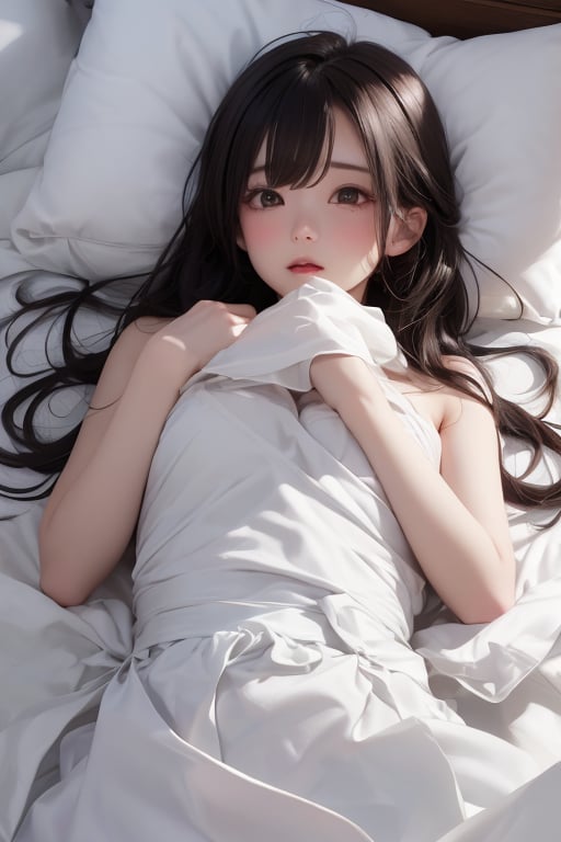 a girl,white_bed,lying 