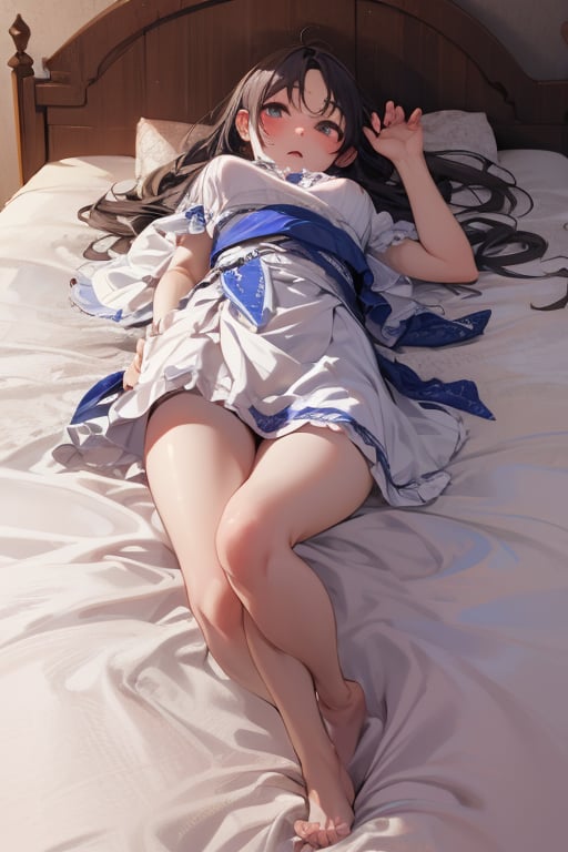 a girl,white_bed,lying 