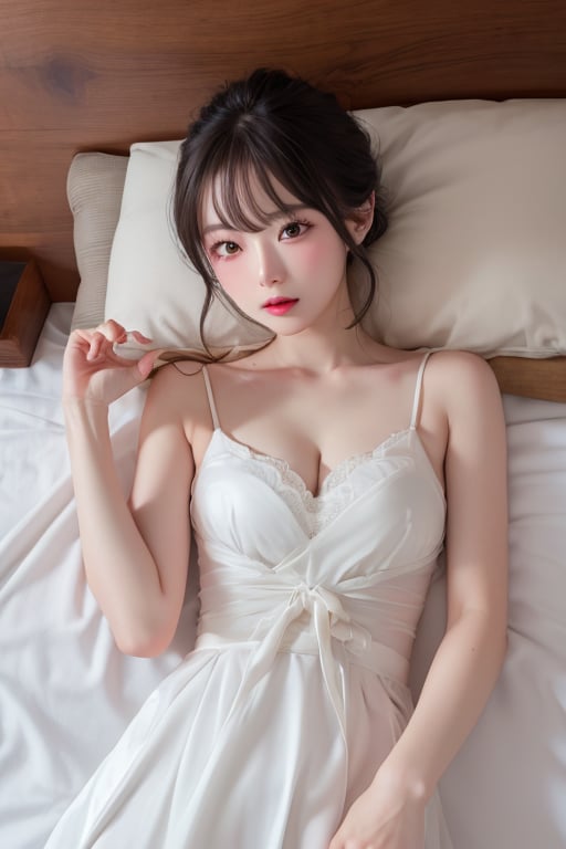 a girl,white_bed,lying 