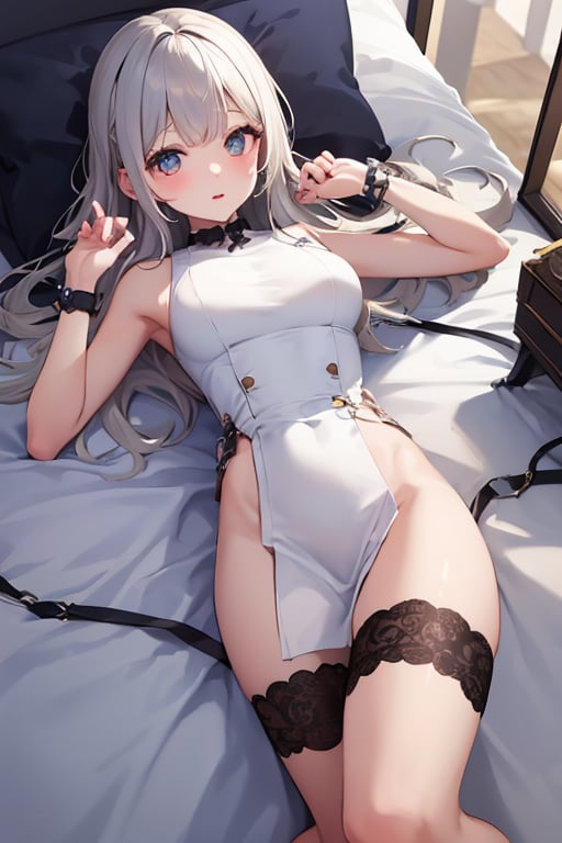 a girl,white_bed,lying 