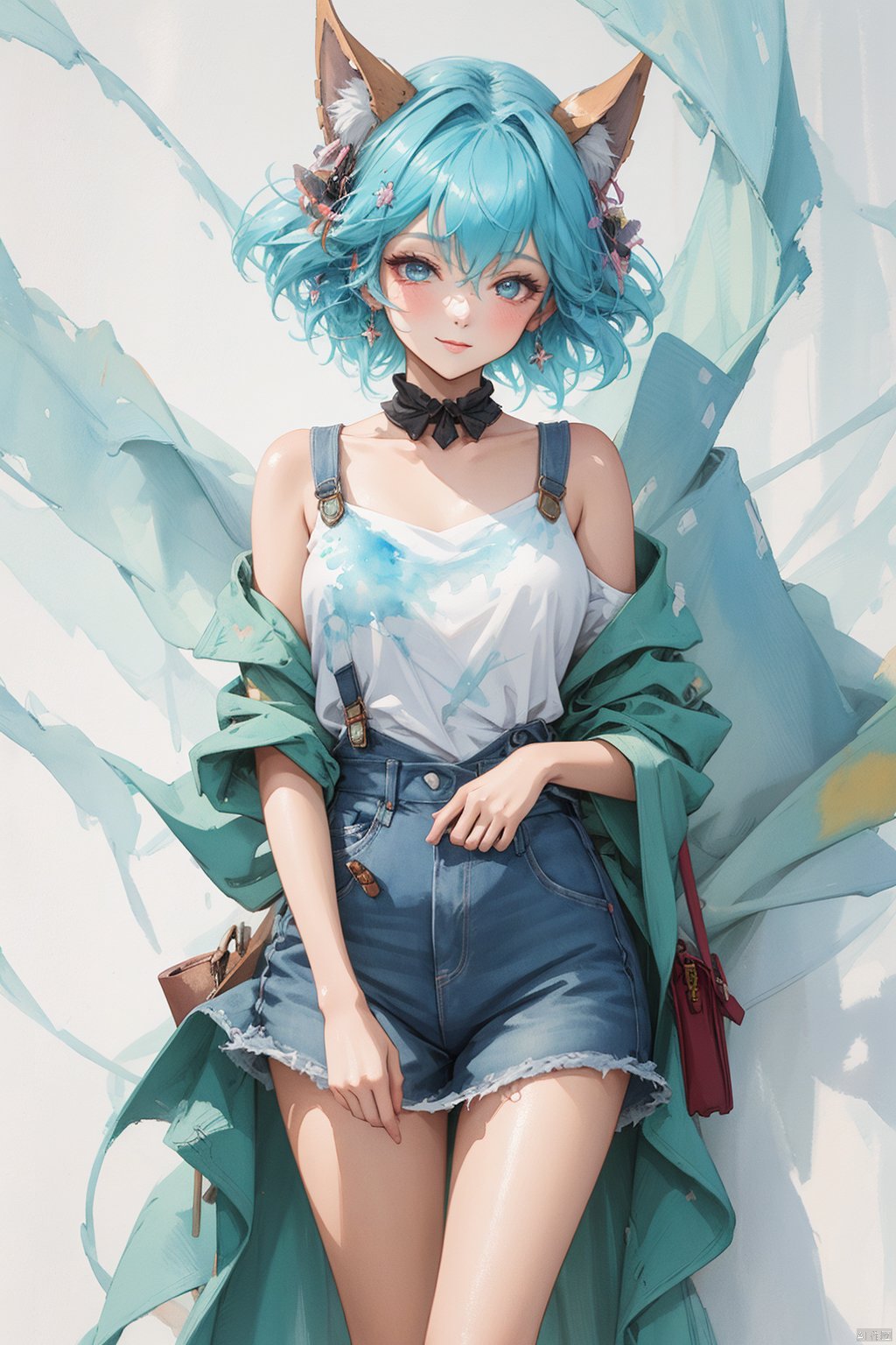  An illustration of a girl painted on paper, combining the vibrant colors of watercolor with the elegance of ink wash painting. The art form takes inspiration from the whimsical charm of manga, infusing it with the organic flow of watercolor pigments. Created with brushes and ink, the image showcases the beauty of fluid lines and translucent hues. The focus is on the girl's graceful posture and expressive features, capturing her personality with a combination of delicate ink details and vibrant watercolor washes. The overall image exudes a captivating blend of manga and watercolor aesthetics,