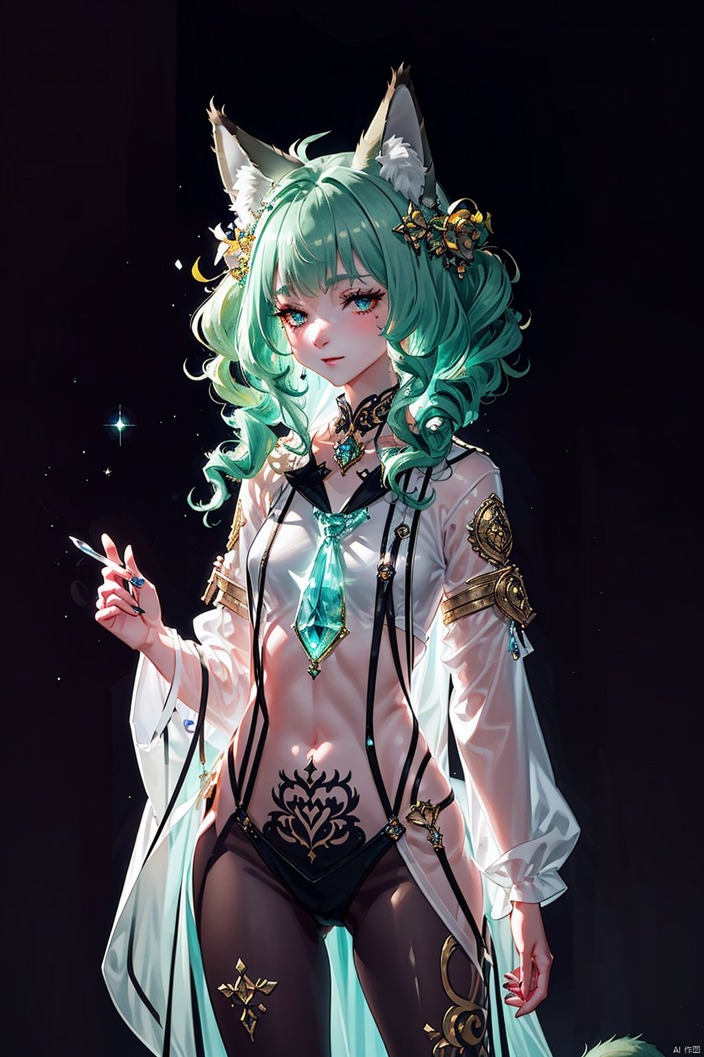 half furry,animal ears,furry:1.3, extremely delicate iridiscent a woman made of Translucent glowing glass, translucent, tiny golden accents, beautifully and intricately detailed, ethereal glow, whimsical, art by Mschiffer, best quality, glass art, magical holographic glow, half furry, FURRY, gao,school_uniform,