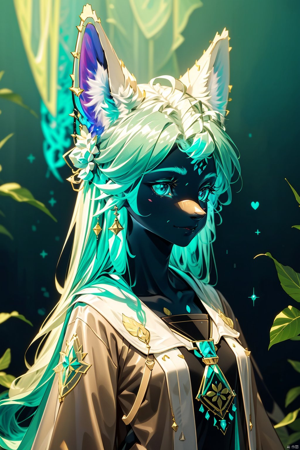 half furry,animal ears,furry:1.3, extremely delicate iridiscent a woman made of Translucent glowing glass, translucent, tiny golden accents, beautifully and intricately detailed, ethereal glow, whimsical, art by Mschiffer, best quality, glass art, magical holographic glow, half furry, FURRY, gao,school_uniform,