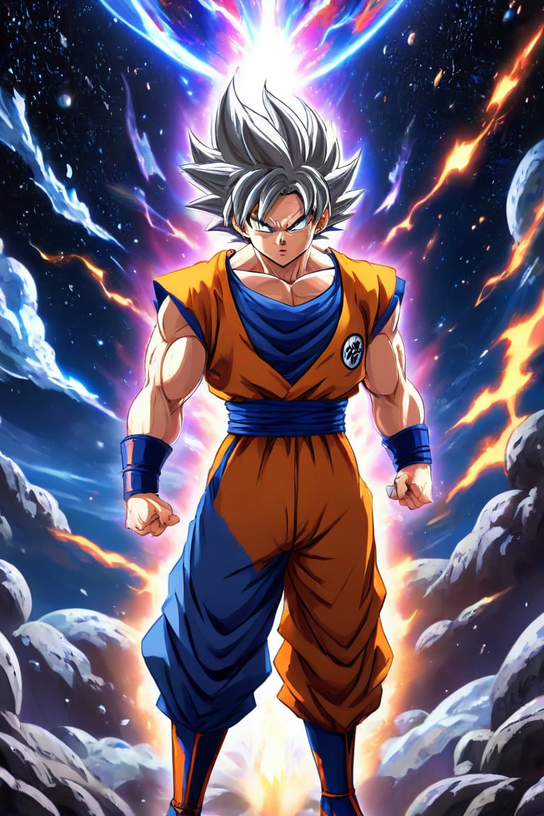 Goku, ultra instinct saiyan, on a cosmic planet