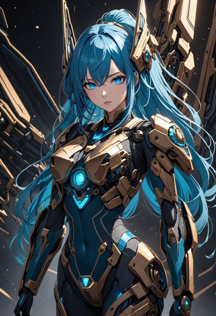 masterpiece, best quality,1girl, solo, mechanical wings, blue eyes, wings, looking at viewer, long hair, covered navel, blue hair, bodysuit, medium breasts, mecha musume, lips, ponytail, bangs, aqua hair, skin tight, parted lips, headgear,highres, 4k, 8k, intricate detail, cinematic lighting, amazing quality, wallpaper 