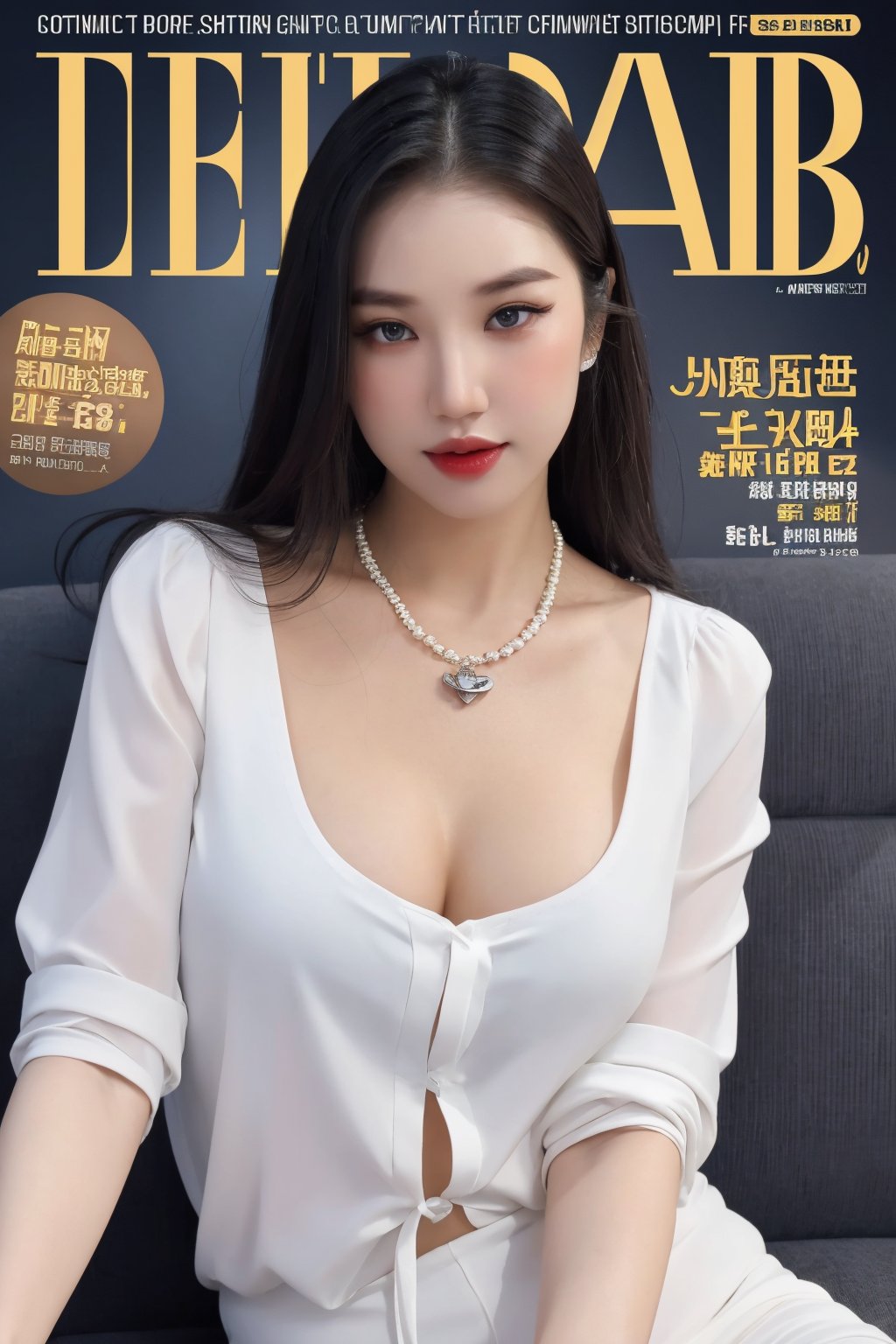thigh up body,  bracelets, necklace, 1girl, looking at viewer, styled clothes, ultra detailed, best quality, sharp focus, natural lighting, (( magazine cover,)) haohaoulz, magazine cover, less text on cover,haohaoulz,chimai