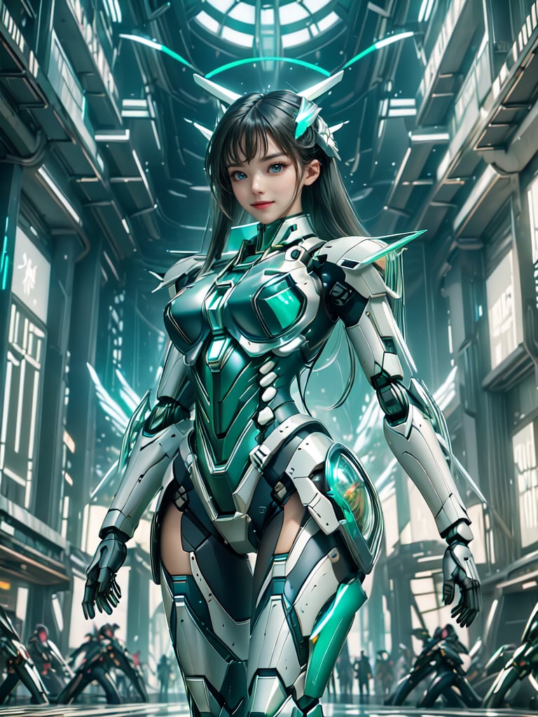 Masterpiece, High quality, 64K, Unity 64K Wallpaper, HDR, Best Quality, RAW, Super Fine Photography, Super High Resolution, Super Detailed, 
Beautiful and Aesthetic, Stunningly beautiful, Perfect proportions, 
1girl, Solo, White skin, Detailed skin, Realistic skin details, (Mecha:1.5)
Futuristic Mecha, Arms Mecha, Dynamic pose, Battle stance, Swaying hair, by FuturEvoLab, 
Dark City Night, Cyberpunk City, Cyberpunk architecture, Future architecture, Fine architecture, Accurate architectural structure, Detailed complex busy background, Gorgeous, Cherry blossoms,
Sharp focus, Perfect facial features, Pure and pretty, Perfect eyes, Lively eyes, Elegant face, Delicate face, Exquisite face, Green Crystal Mecha, 