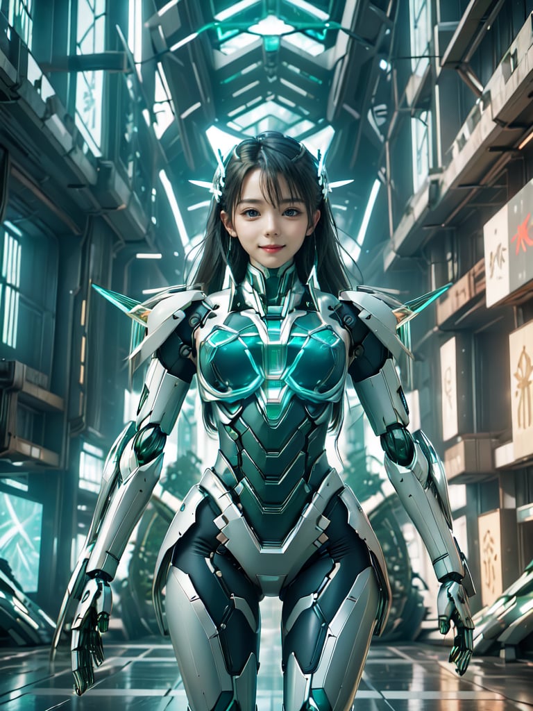 Masterpiece, High quality, 64K, Unity 64K Wallpaper, HDR, Best Quality, RAW, Super Fine Photography, Super High Resolution, Super Detailed, 
Beautiful and Aesthetic, Stunningly beautiful, Perfect proportions, 
1girl, Solo, White skin, Detailed skin, Realistic skin details, (Mecha:1.5)
Futuristic Mecha, Arms Mecha, Dynamic pose, Battle stance, Swaying hair, by FuturEvoLab, 
Dark City Night, Cyberpunk City, Cyberpunk architecture, Future architecture, Fine architecture, Accurate architectural structure, Detailed complex busy background, Gorgeous, Cherry blossoms,
Sharp focus, Perfect facial features, Pure and pretty, Perfect eyes, Lively eyes, Elegant face, Delicate face, Exquisite face, Green Crystal Mecha, 