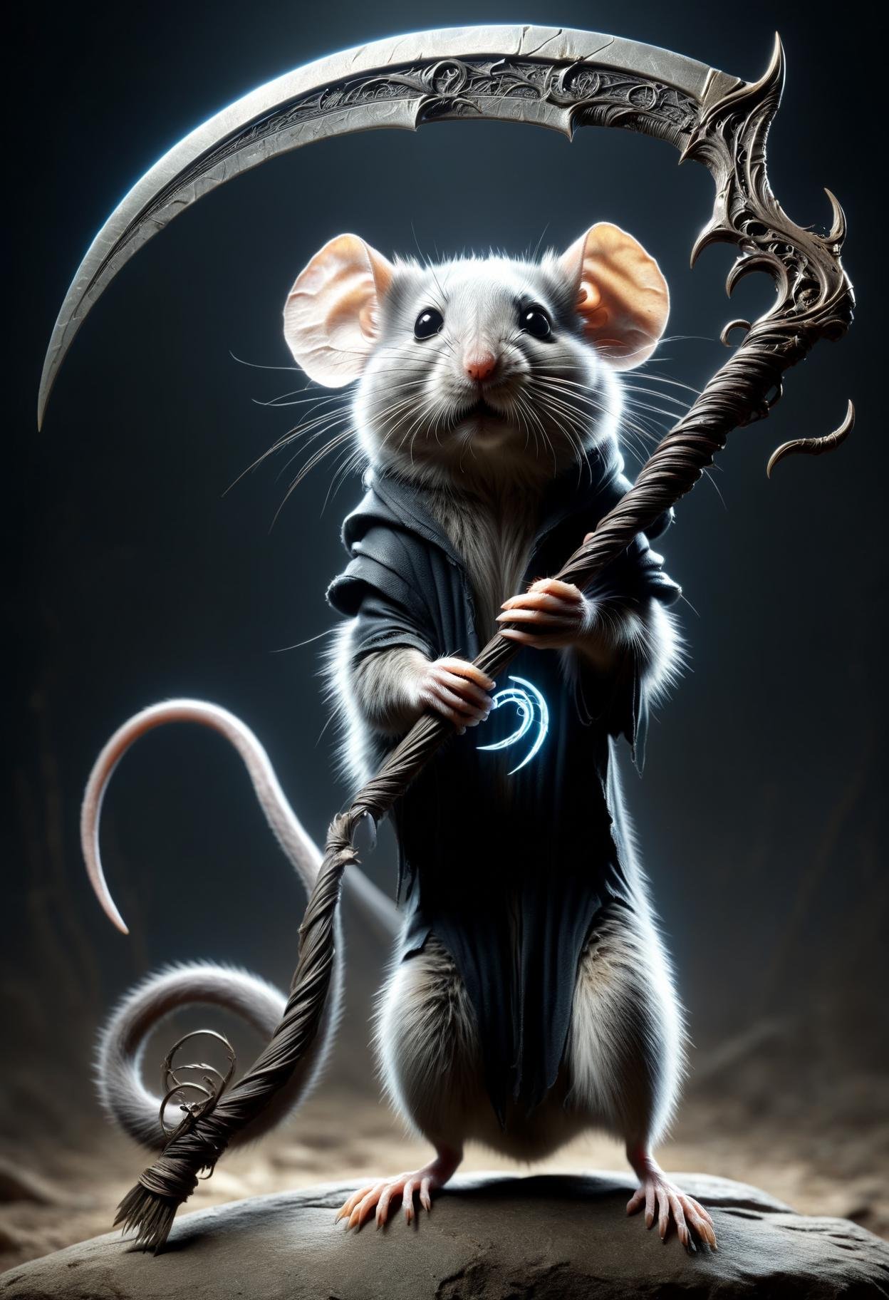 mouse  holding a DonM5cy7h3XL scythe, single blade  <lora:DonM5cy7h3XL-v1.1-000006:0.8>