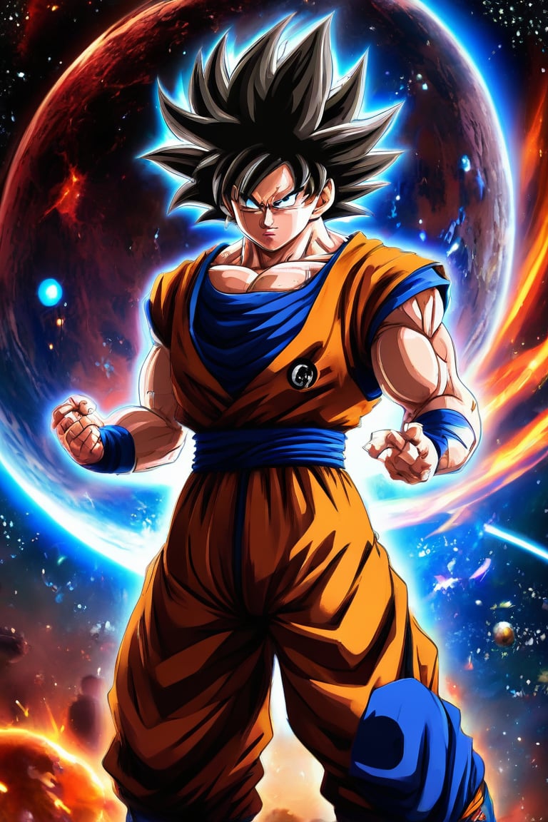 Goku, ultra instinct saiyan, on a cosmic planet