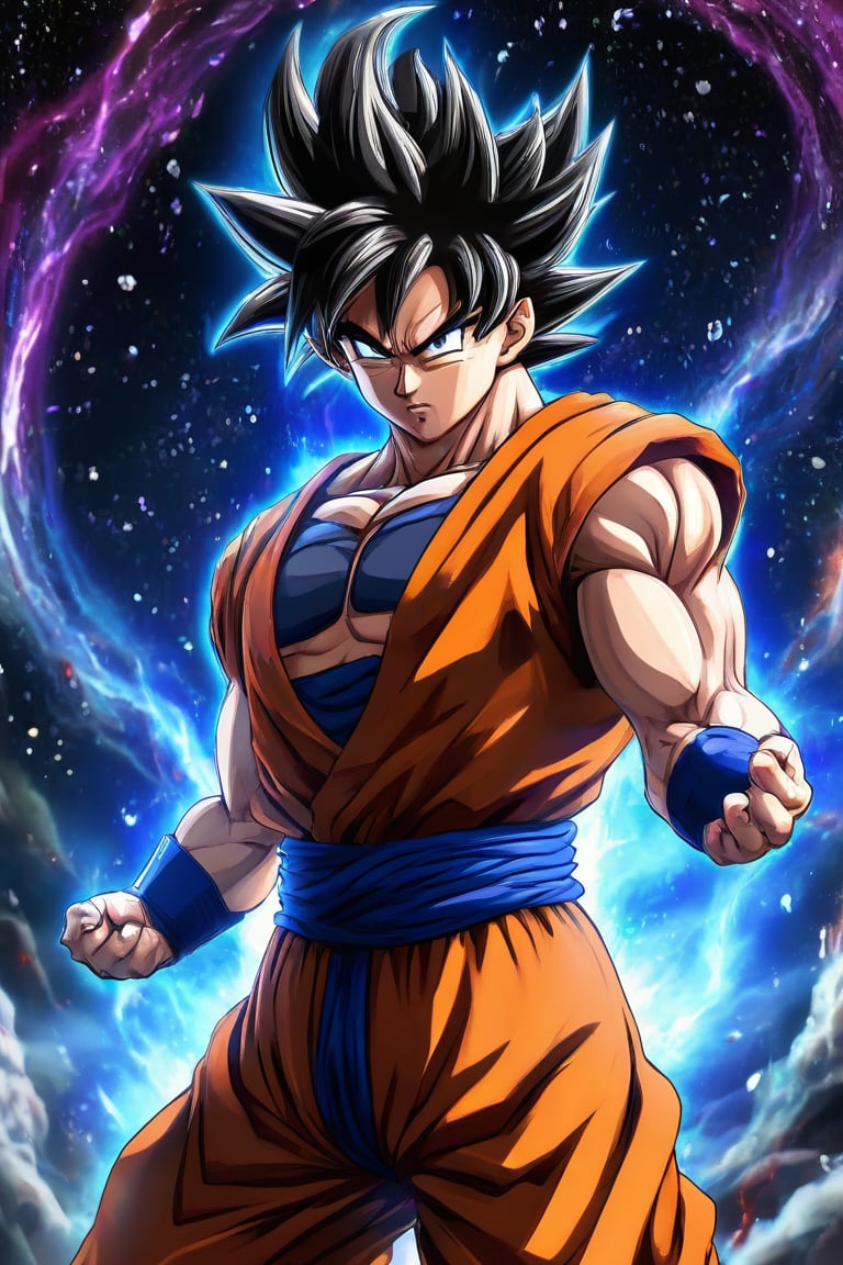 Goku, ultra instinct saiyan, on a cosmic planet