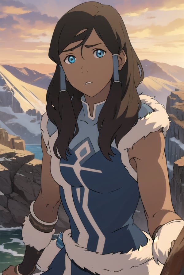 avatarkorra, <lora:korrav2-lora-nochekaiser:1>,lhkorra, korra, long hair, blue eyes, brown hair, dark skin, dark-skinned female, hair tubes,BREAK fur trim,BREAK looking at viewer,BREAK outdoors,BREAK <lyco:GoodHands-beta2:1>, (masterpiece:1.2), best quality, high resolution, unity 8k wallpaper, (illustration:0.8), (beautiful detailed eyes:1.6), extremely detailed face, perfect lighting, extremely detailed CG, (perfect hands, perfect anatomy),