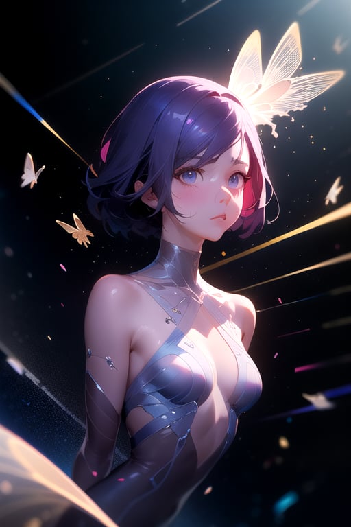 a very beautiful dreamy hyper realistic portrait of a beautiful! glass woman made of transparent glossy glass skin surrounded with glowing butterflies, rendered by beeple, by makoto shinkai, syd meade, space art concept, sci - fi, digital art, unreal engine, wlop, trending on artstation, 4 k uhd image, octane render,  