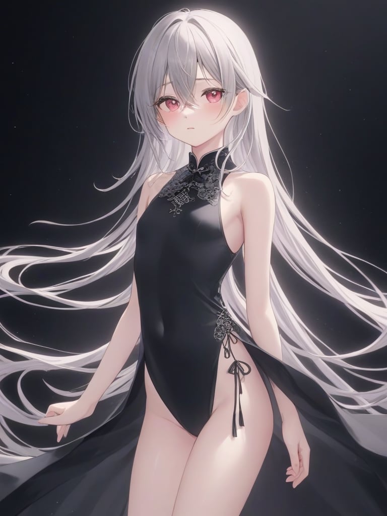 as7033,((black chinese clothes)), 1girl, solo, looking at viewer, long hair,  very long hair, small breasts, hair between eyes, bare shoulders, bangs, <lora:jianbai-lora:0.8>，dark background,white pink theme,, (((masterpiece,best quality))),Fantastic, imaginative, emotional, emotional rendering, brightly colored,ultra high res, Dynamic curves, active visuals, emotional colors, artistic sense, artistic colors, emotional colors, visual guidance,illustration,CG ,unity ,wallpaper, Amazing, an extremely delicate and beautiful, sharp focus,aerial perspective background,((good structure)),((Good composition)), ((clear, original,beautiful)), (clear details, clear light，clear structure),(high res raw,4K,8k),official art,,