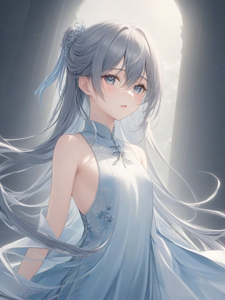 as7033,((chinese dress)), 1girl, solo, looking at viewer, long hair,  very long hair, small breasts, hair between eyes, bare shoulders, bangs, <lora:jianbai-lora:0.8>，, (((masterpiece,best quality))),Fantastic, imaginative, emotional, emotional rendering, brightly colored,ultra high res, Dynamic curves, active visuals, emotional colors, artistic sense, artistic colors, emotional colors, visual guidance,illustration,CG ,unity ,wallpaper, Amazing, an extremely delicate and beautiful, sharp focus,aerial perspective background,((good structure)),((Good composition)), ((clear, original,beautiful)), (clear details, clear light，clear structure),(high res raw,4K,8k),official art,,