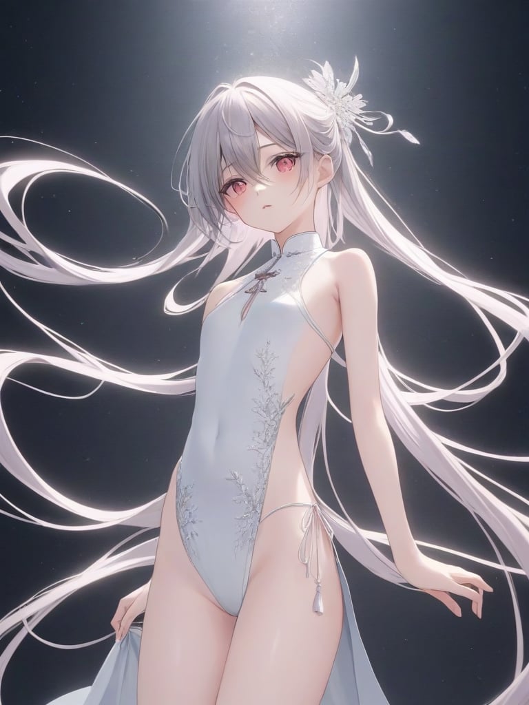 as7033,((chinese clothes)), 1girl, solo, looking at viewer, long hair,  very long hair, small breasts, hair between eyes, bare shoulders, bangs, <lora:jianbai-lora:0.8>，dark background,white pink theme,, (((masterpiece,best quality))),Fantastic, imaginative, emotional, emotional rendering, brightly colored,ultra high res, Dynamic curves, active visuals, emotional colors, artistic sense, artistic colors, emotional colors, visual guidance,illustration,CG ,unity ,wallpaper, Amazing, an extremely delicate and beautiful, sharp focus,aerial perspective background,((good structure)),((Good composition)), ((clear, original,beautiful)), (clear details, clear light，clear structure),(high res raw,4K,8k),official art,,