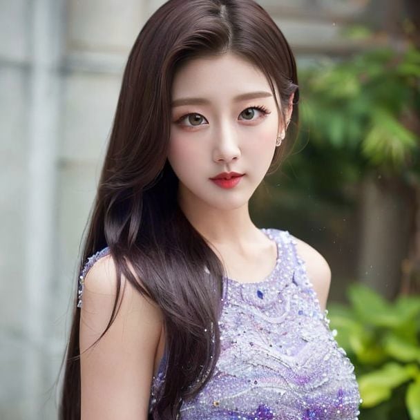 yein, 1girl, (upper body:1.2), (straight on:1.5), long hair, beautiful hair, (looking at the viewer:1.2), wearing dress, beautiful face, beautiful expression, (medium breast:1.1), (photorealistic:1.3), detailed eyes, detailed iris, detailed face, highres, <lora:sayhello0o-v1-lovelyzyein:1>