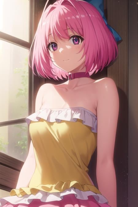 kanonnakagawa, <lora:kanon nakagawa s1s2-lora-nochekaiser:1>,kanon nakagawa, short hair, pink hair, hair bow, glasses, (pink eyes:1.3), antenna hair, smile,BREAK skirt, pantyhose, boots, choker, idol, pink pantyhose, frills, yellow skirt, frilled skirt, sleeveless, bare shoulders, collarbone, dress, blue dress, strapless, strapless dress, BREAK indoors, concert, stage lights, crowd, audience,BREAK looking at viewer, (cowboy shot:1.5),BREAK <lyco:GoodHands-beta2:1>, (masterpiece:1.2), best quality, high resolution, unity 8k wallpaper, (illustration:0.8), (beautiful detailed eyes:1.6), extremely detailed face, perfect lighting, extremely detailed CG, (perfect hands, perfect anatomy),