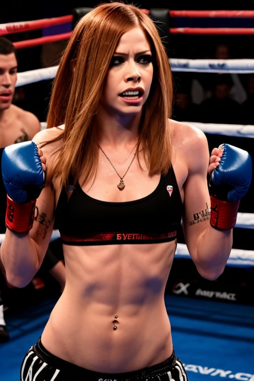 Avril lavigne peliando en un rig de boxeo,AVRILIRVA<lora:EMS-312238-EMS:0.800000>