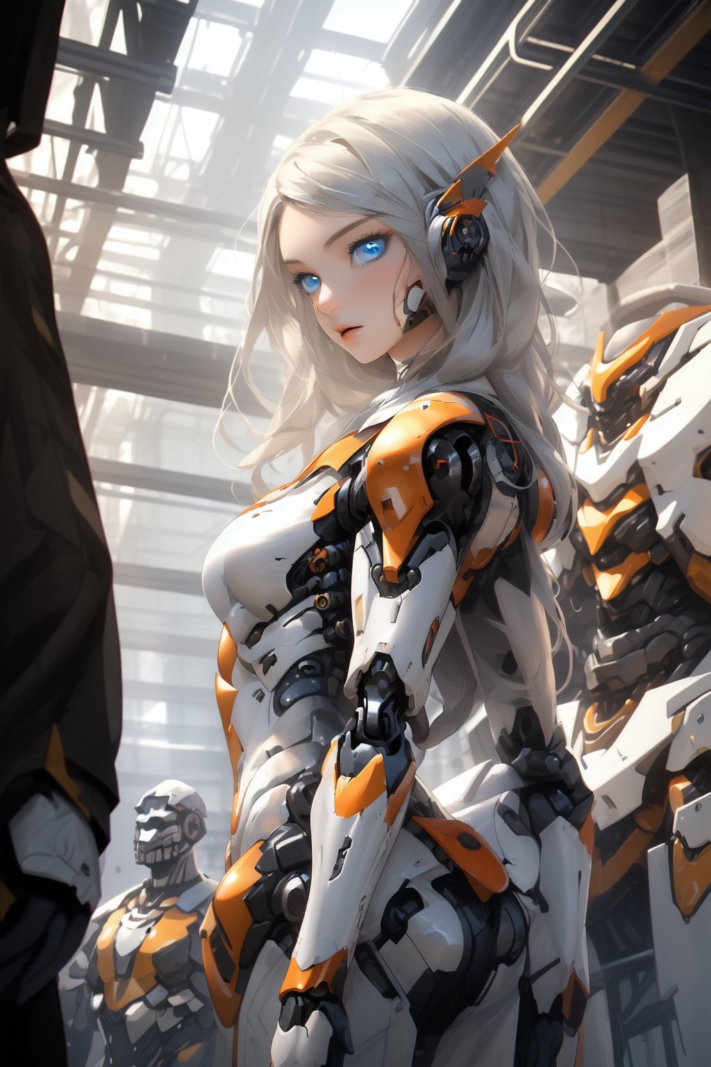 anchemixmecha,mechagirl001,1girl,long hair,looking at viewer,solo focus,blue eyes,science fiction,