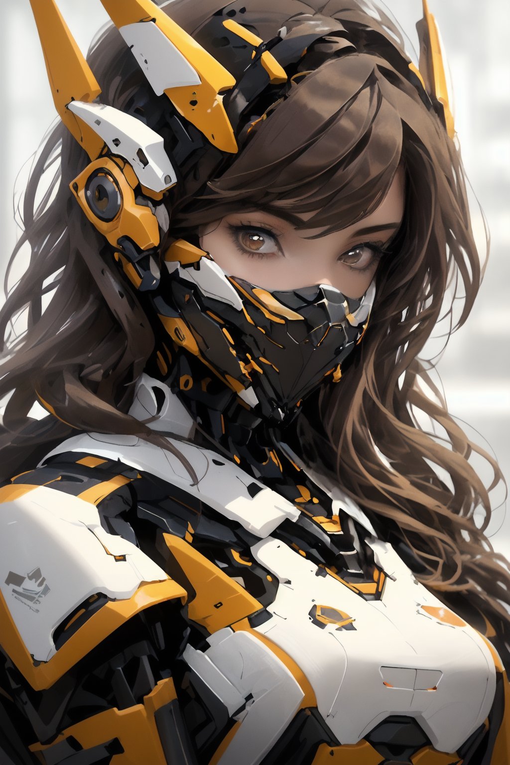 anchemixmecha,mechagirl002,1girl,solo,brown hair,looking at viewer,long hair,upper body,