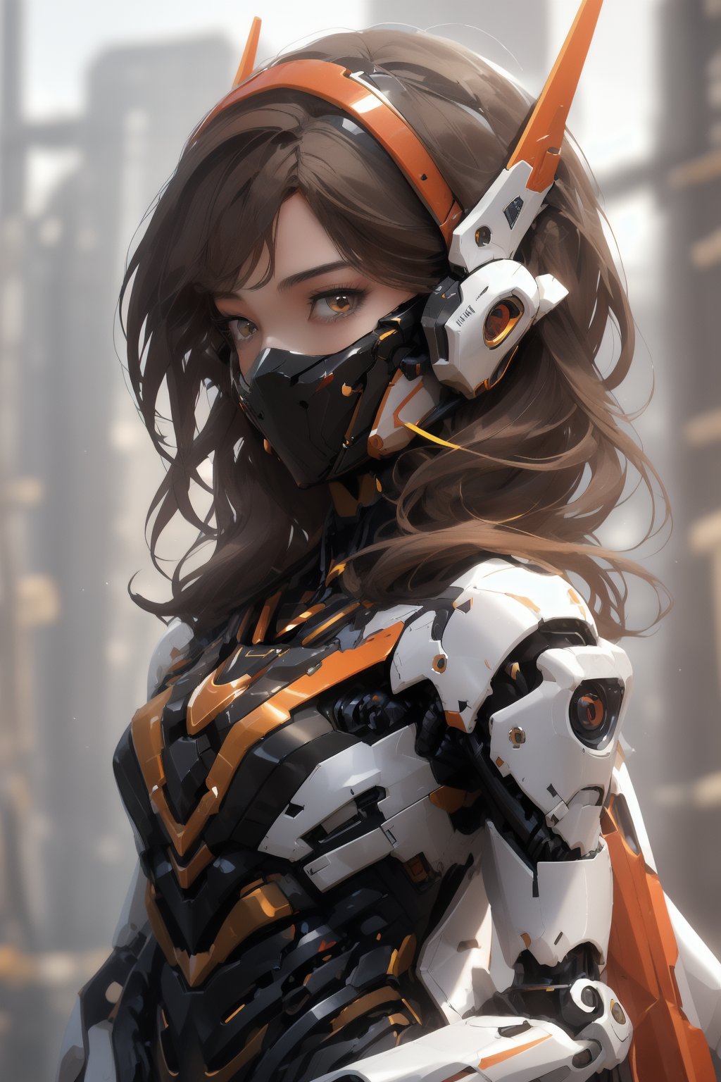 anchemixmecha,mechagirl002,1girl,solo,brown hair,looking at viewer,long hair,upper body,