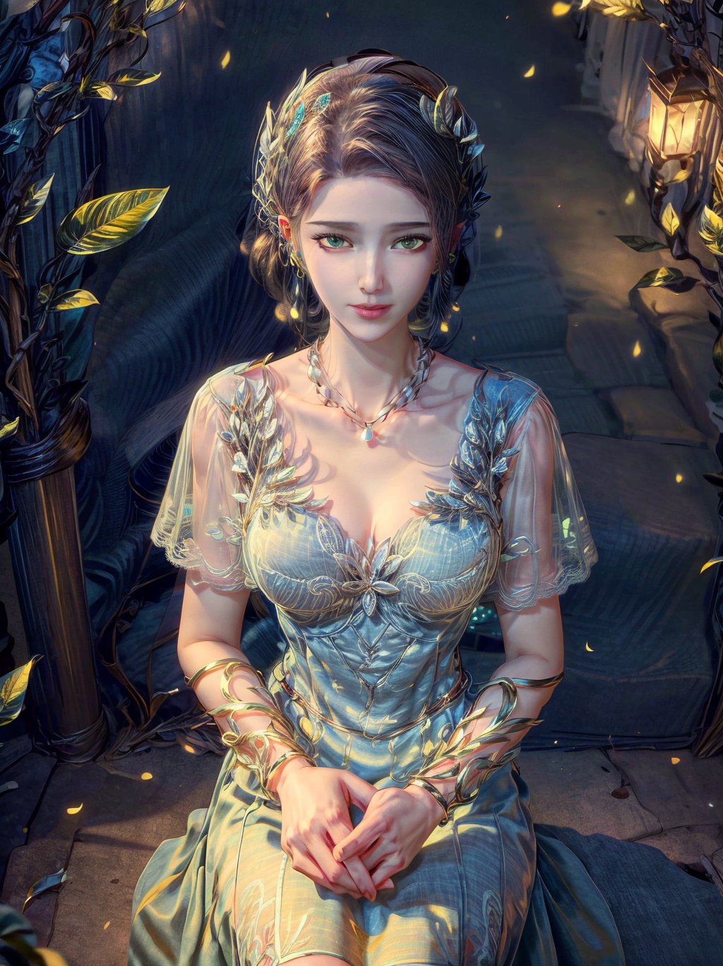 (,1girl, pov,best quality, ) , ((, jewelry, earrings, necklace, looking at viewer,  facing viewer, outdoors,  blue flower,   ))     ,ultra realistic 8k cg, flawless, clean, masterpiece, professional artwork, famous artwork, cinematic lighting, cinematic bloom, perfect face, beautiful face, fantasy, dreamlike, unreal, science fiction, lace, lace trim, lace-trimmed legwear, luxury, jewelry, diamond, gold, pearl, gem, sapphire, ruby, emerald, intricate detail, delicate pattern, charming, alluring, seductive, erotic, enchanting, hair ornament, necklace, earrings, bracelet, armlet,halo,autumn leaves,