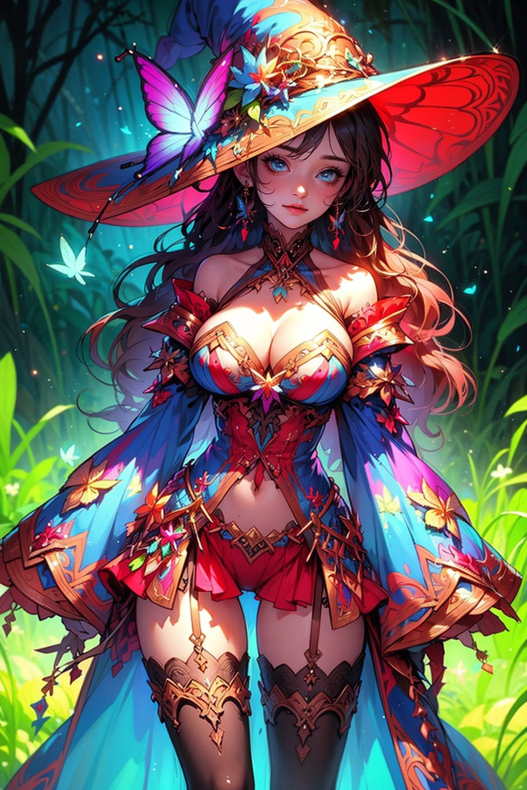 busty and sexy girl, WITCH, 8k, masterpiece, ultra-realistic, best quality, high resolution, high definition <lora:YIN-BLUE WITCH (3):1> <lora:yinanlight-002:0.34> bug, butterfly