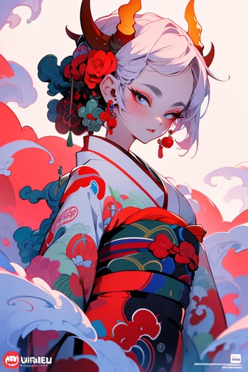 busty and sexy girl ONI, kimono, 8k, masterpiece, ultra-realistic, best quality, high resolution, high definition, <lora:YIN-ONI:1>