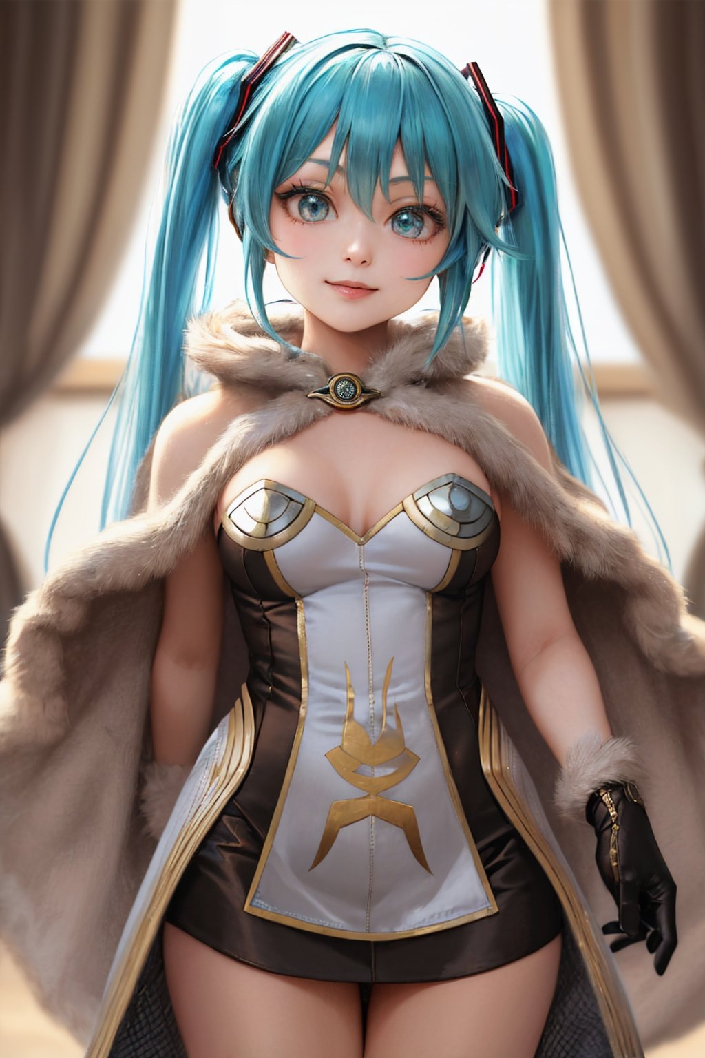 (masterpiece, best quality:1.2), solo, 1girl, hatsune miku, smile, looking at viewer, twintails, ragnarokhiwiz <lora:attire_ro_highwizard-09:1>