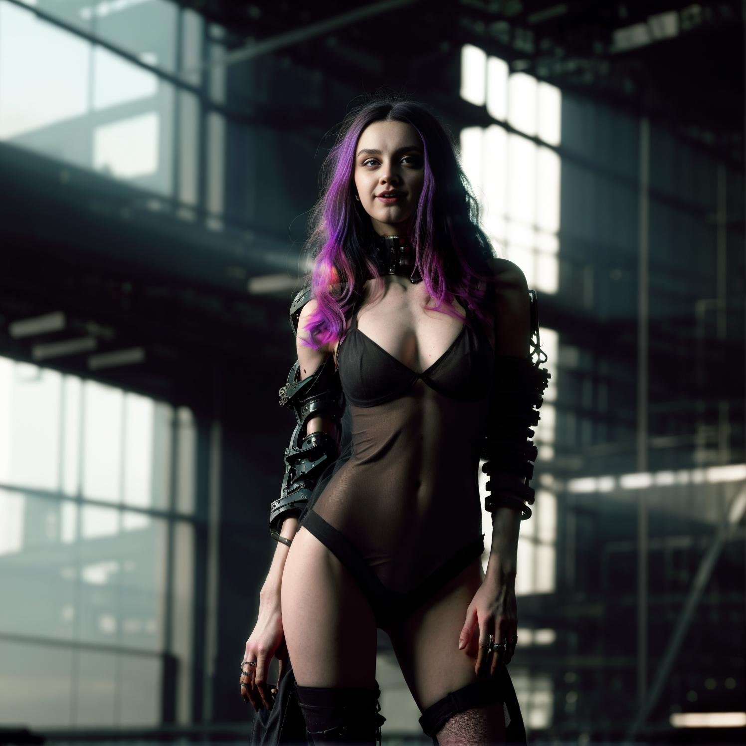 cyberpunk game style, (breathtaking, (longshot realistic picture of (21yo (erotic vamp:0.8) woman:0.95) with (playful expression:1.175) and natural body (looking to side:0.85) (wearing (white see-through negligee:1.25):0.65), (huge spacecraft vessel in background:0.9), consistent background, (turbulent fog, natural (low key light:0.6) at (early morning:0.825):0.85), (perfect fingers, natural skin texture:0.875), complex background, (depth of field, (swirly bokeh:0.875), dreamy lighting, soft focus, (analog film grain:0.925):0.7), [ <lora:hiqcg_body_epoch:0.6> : (big eyes:1.125)  <lora:detailed_eye:0.675> <lora:see-through_silhouette:0.15> :12]  :1.1), award-winning, professional, highly detailed:1.1), neon, dystopian, futuristic, digital, vibrant, detailed, high contrast, reminiscent of cyberpunk genre video games