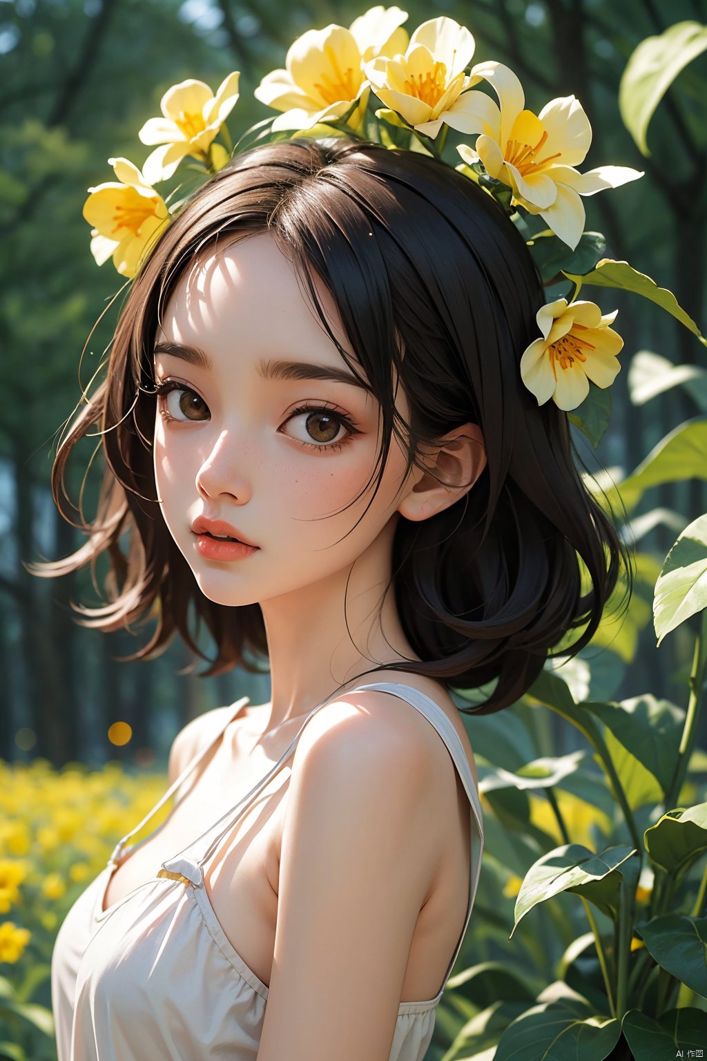  Enhanced, masterpiece, 16K, girl, Solo, Flower Field, rape flower