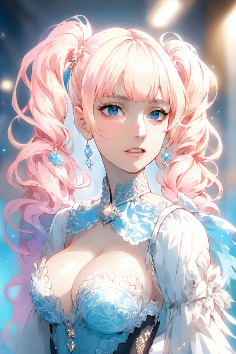 Portrait ((masterpiece)), ((best quality)), ((illustration)), extremely detailed,style girl, rare beauty,  long shot, sexy breast, twintails, dégradé hair, half nude, beautiful detailed deep blue eyes, beautiful detailed sky, beautiful detailed water, cinematic lighting, facing_viewer, ,1 girl, scandal mami