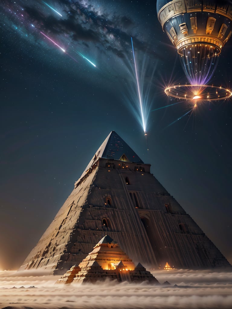 Transport yourself to a realm of mystery and intrigue - picture the Egyptian pyramids shrouded in a mysterious mist, while UFOs dart through the sky, leaving behind a trail of sparkling lights.