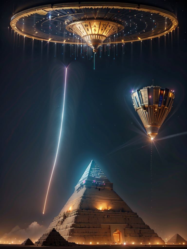 Transport yourself to a realm of mystery and intrigue - picture the Egyptian pyramids shrouded in a mysterious mist, while UFOs dart through the sky, leaving behind a trail of sparkling lights.