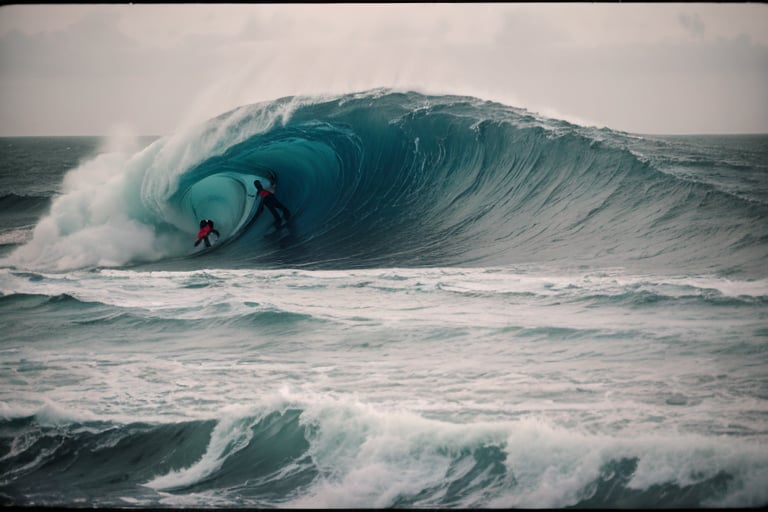 A neon-pastel Scene captured By Guy Ritchie Capture the modern casual essence of moses as he relentlessly split up a desolate huge sea into gigantic waves. Explore the somber tones and bleak atmosphere in your depiction, emphasizing the eternal struggle and challenge of his task, (shot with vintage Carl Zeiss Sonar lens:0.895), (shallow depth, cinematic grading, low key light, analog style, dark shot, toxic vapor, milky mist, film grain, spooky, gloomy:1.125)