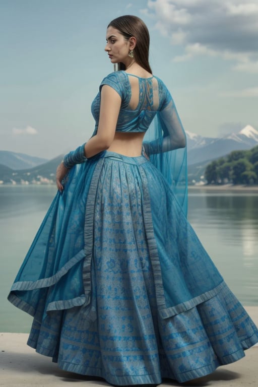 Liked this Checkpoint Contact Stable_yogi on Discord<lora:Lehnga_01_By_Stable_Yogi:1> clothing, turquoiselehenga, earings, jewellery, bangles, bracelet, necklace, makeup, lipstick, full body shot, scenic view 