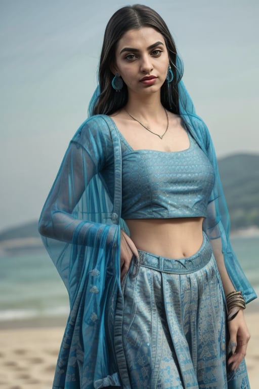 Liked this Checkpoint Contact Stable_yogi on Discord<lora:Lehnga_01_By_Stable_Yogi:1> clothing, turquoiselehenga, earings, jewellery, bangles, bracelet, necklace, makeup, lipstick, full body shot, scenic view 