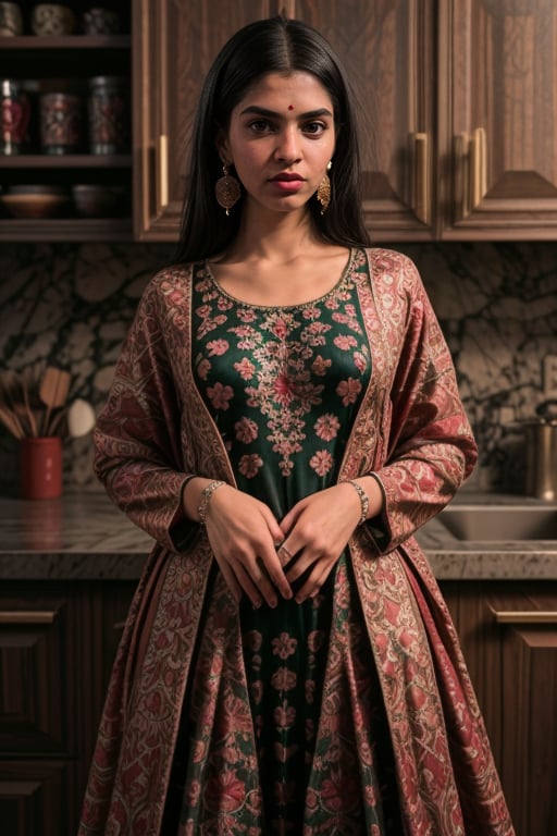 Liked this Checkpoint Contact Stable_yogi on Discord<lora:anarkalisuit:0.6>anar88kali, long sleeves, jewelry, standing, full body, earrings, kitchen interior