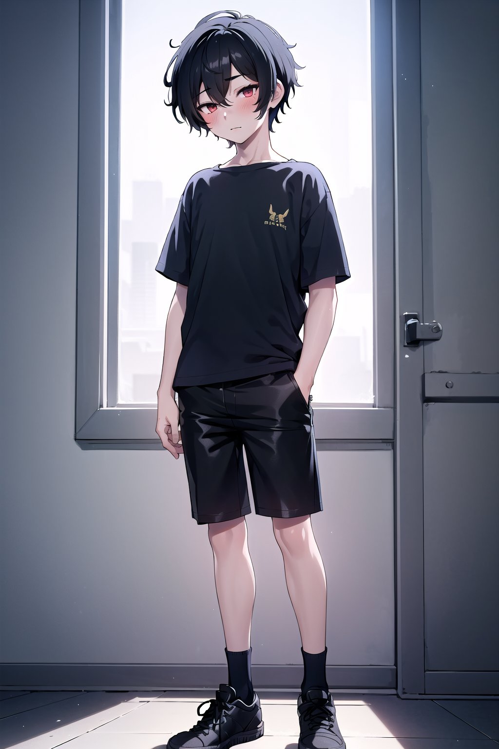 1boy,doomerboy,black_hair,short_pants