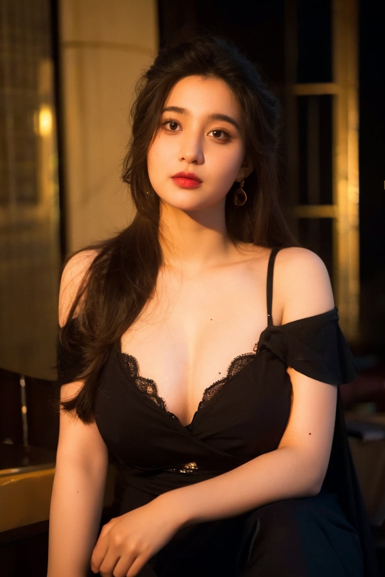 Best quality, masterpiece, ultra high res, (photorealistic:1.4), raw photo, 1girl,big breasts, offshoulder, in the dark, deep shadow