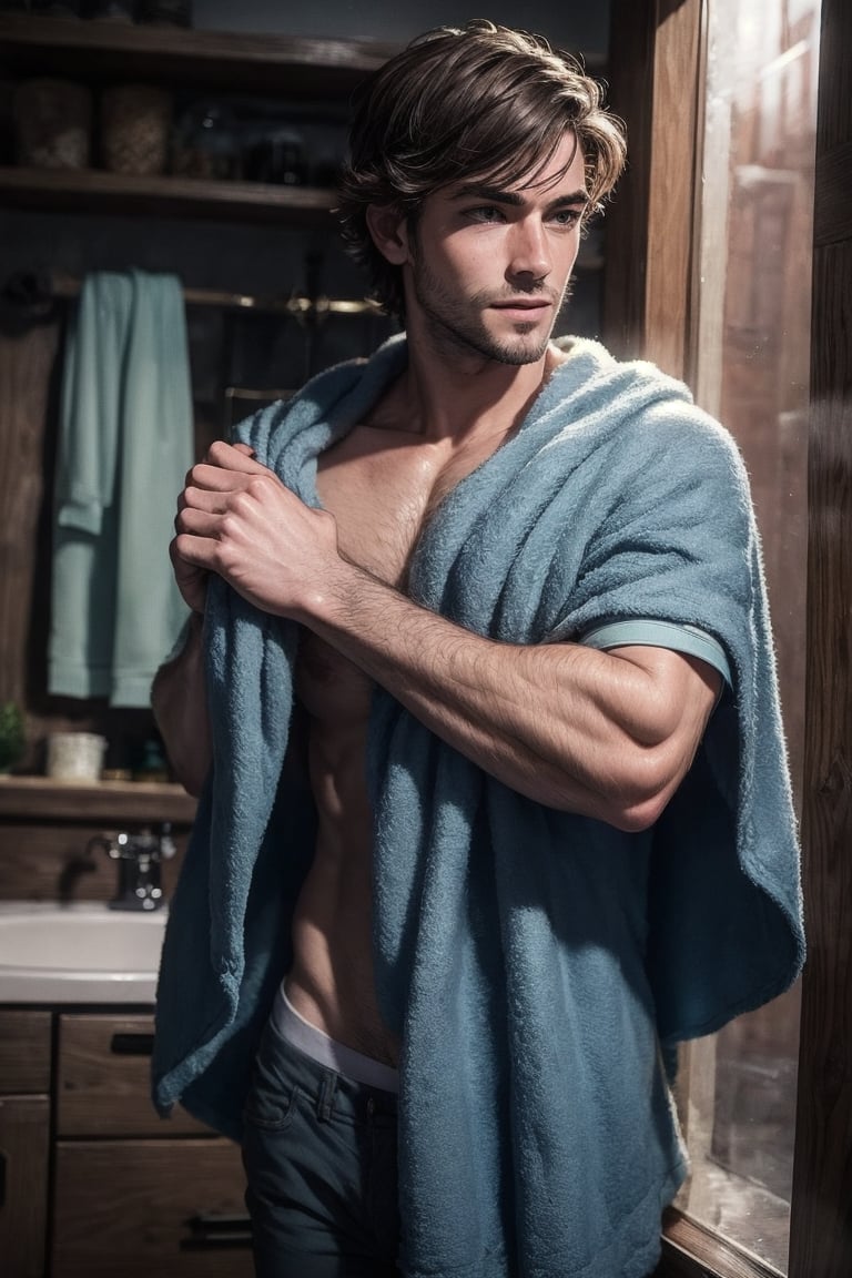 Handsome Men , Towel, Showing Hand