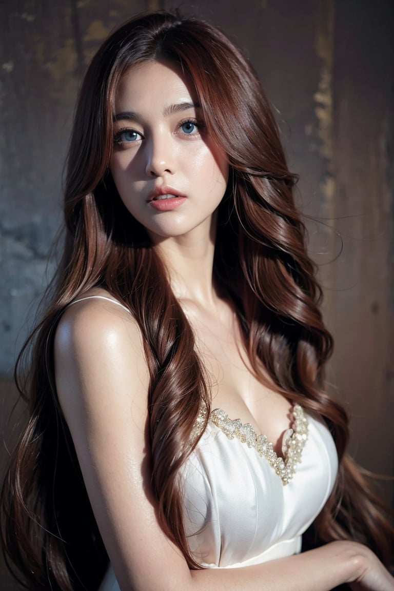 Realistic, Beautiful Female long red hair ,fantasy dress