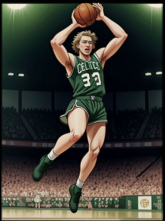 <lora:LCM_LoRA_Weights_SD15:0.7> Larry Bird, Boston Celtics, Basketball Jump Shot, 