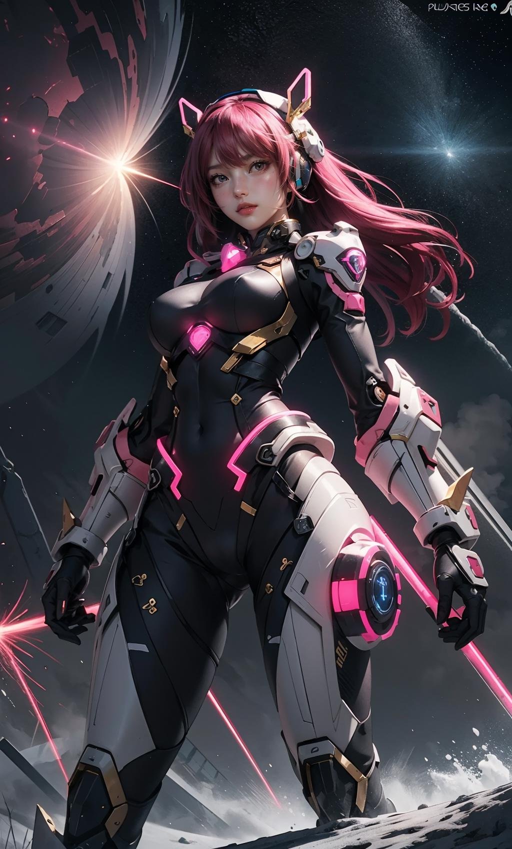 TR mecha style,Blushing Battle Maiden,Cyber-Chic,Dynamic Defense,Feminine Might,Fusion Finesse,Glowing Guardian,Laser Lance,Mechanical Grace,Pink Pulsar,Stunning Strategy.,<lora:好吃米-SD.5-mecha:0.3>,