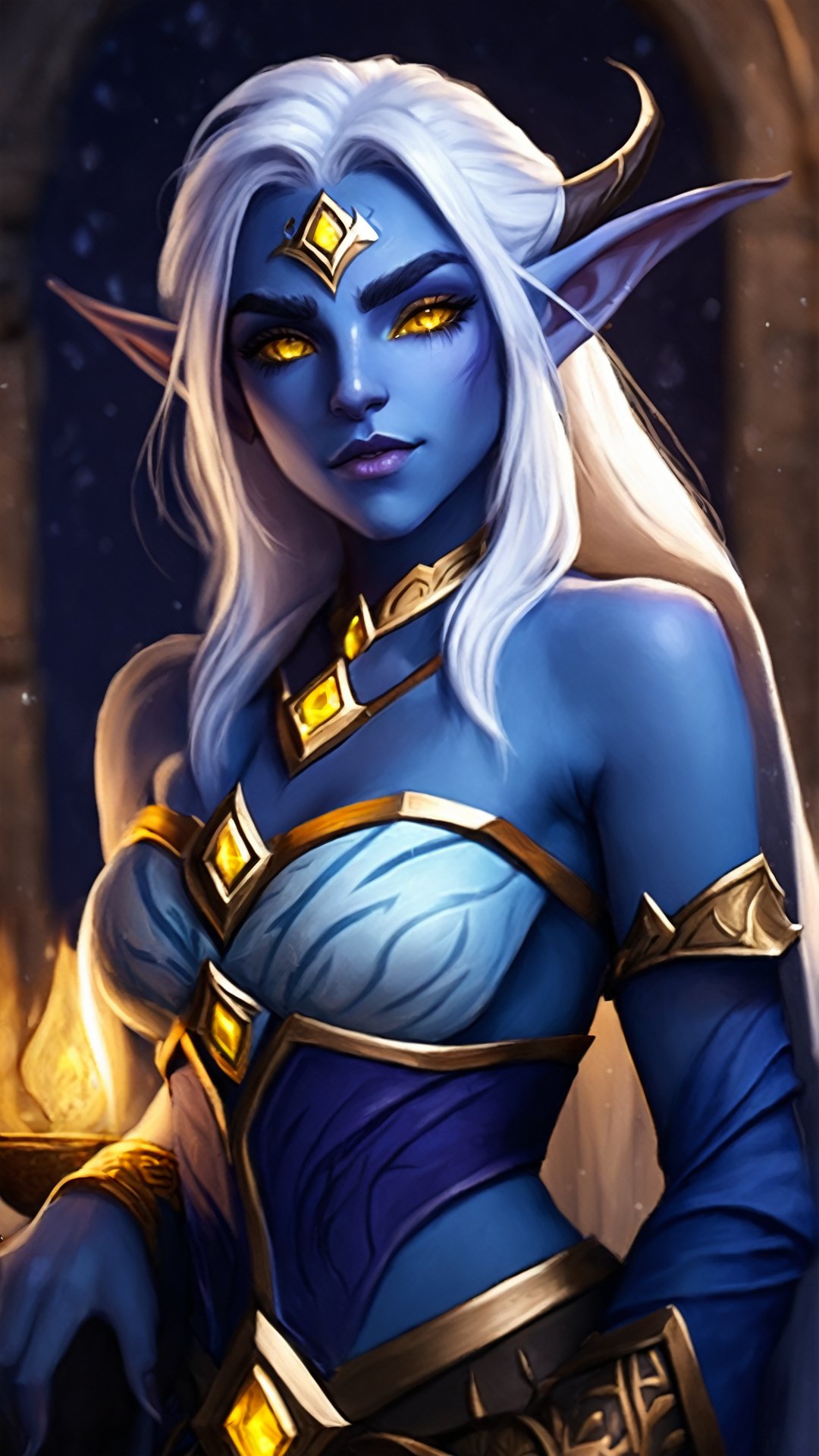 elfazshara, night elf, colored_skin, blue skin, yellow eyes, white hair, jewelry, azsoutfit,


