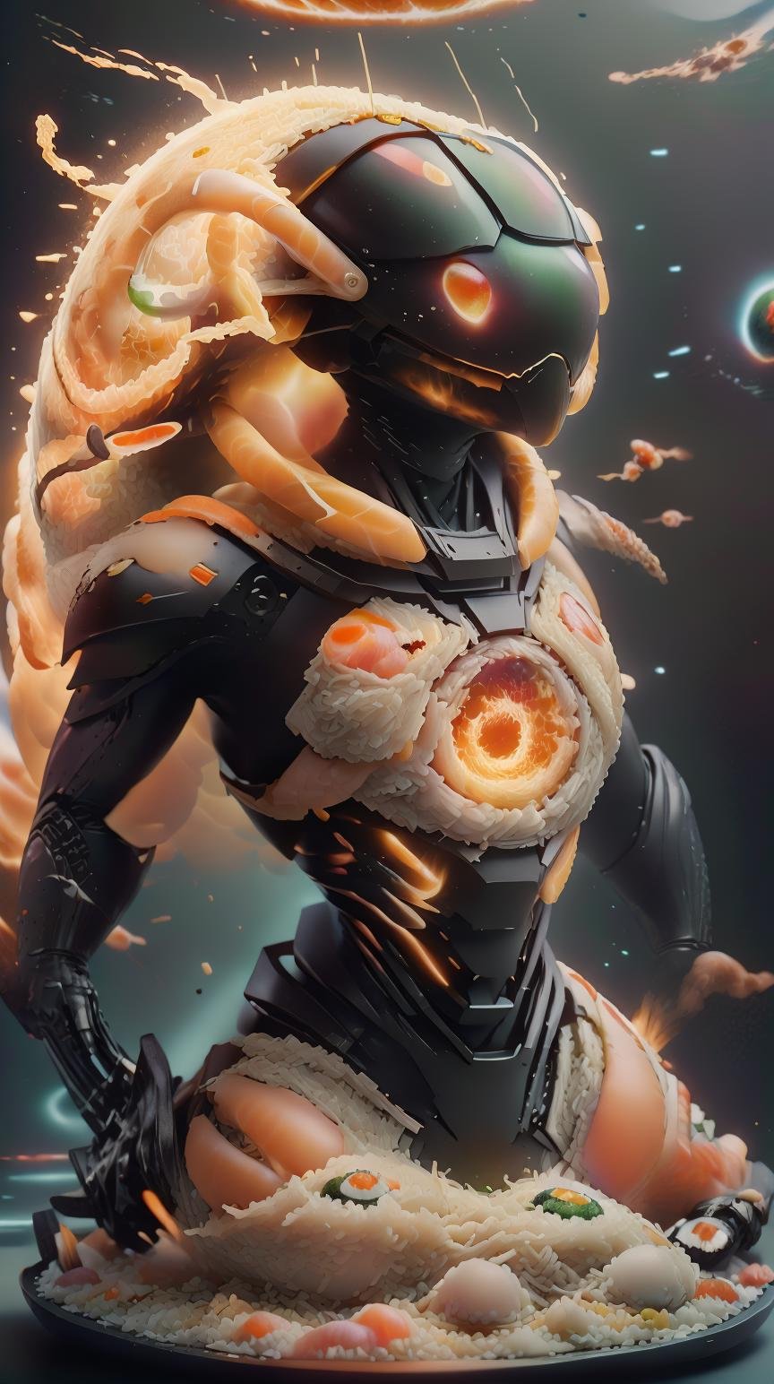 <lora:SushiStyle:2>SushiStyle Style-GravityMagic,  solo, (full body:0.6), looking away, detailed background, detailed face, (<lora:InfraBlackholeTech:0.6>, 25%warp,  excessive energy, inblackholetech theme:1.1), astronaut, wearing scifi orange space 25%armor, 10%space helmet,  techwear,  weightlessness,  inter-dimensional travel,  communication device, spaceship in background, eerie glow, epic  atmosphere,, (Masterpiece:1.3) (best quality:1.2) (high quality:1.1)