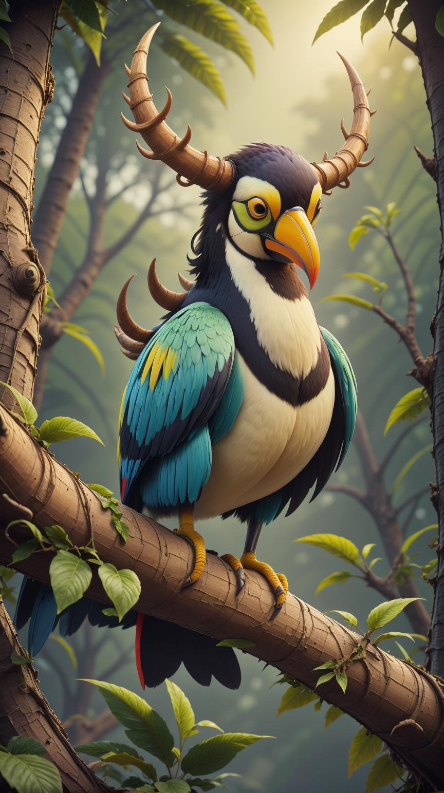 <lora:Hornyfier:1>Hornyfier a colorful toucan perched on a branch, boasting its large beak, (Masterpiece:1.3) (best quality:1.2) (high quality:1.1)